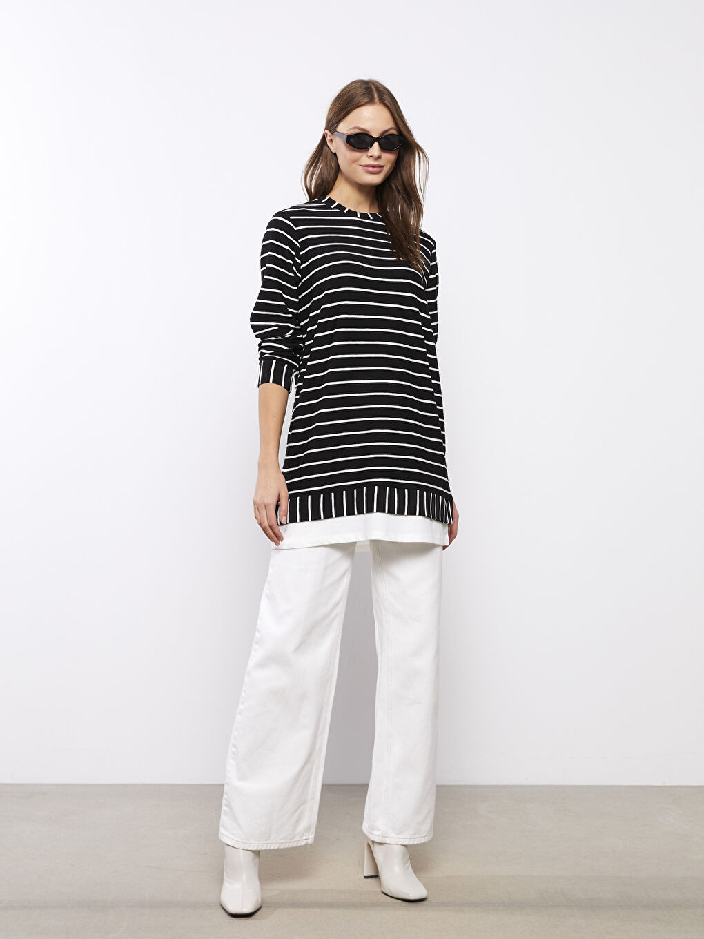 әйелдерге арналған жолақты ұзын жеңді оверсайз туника-2