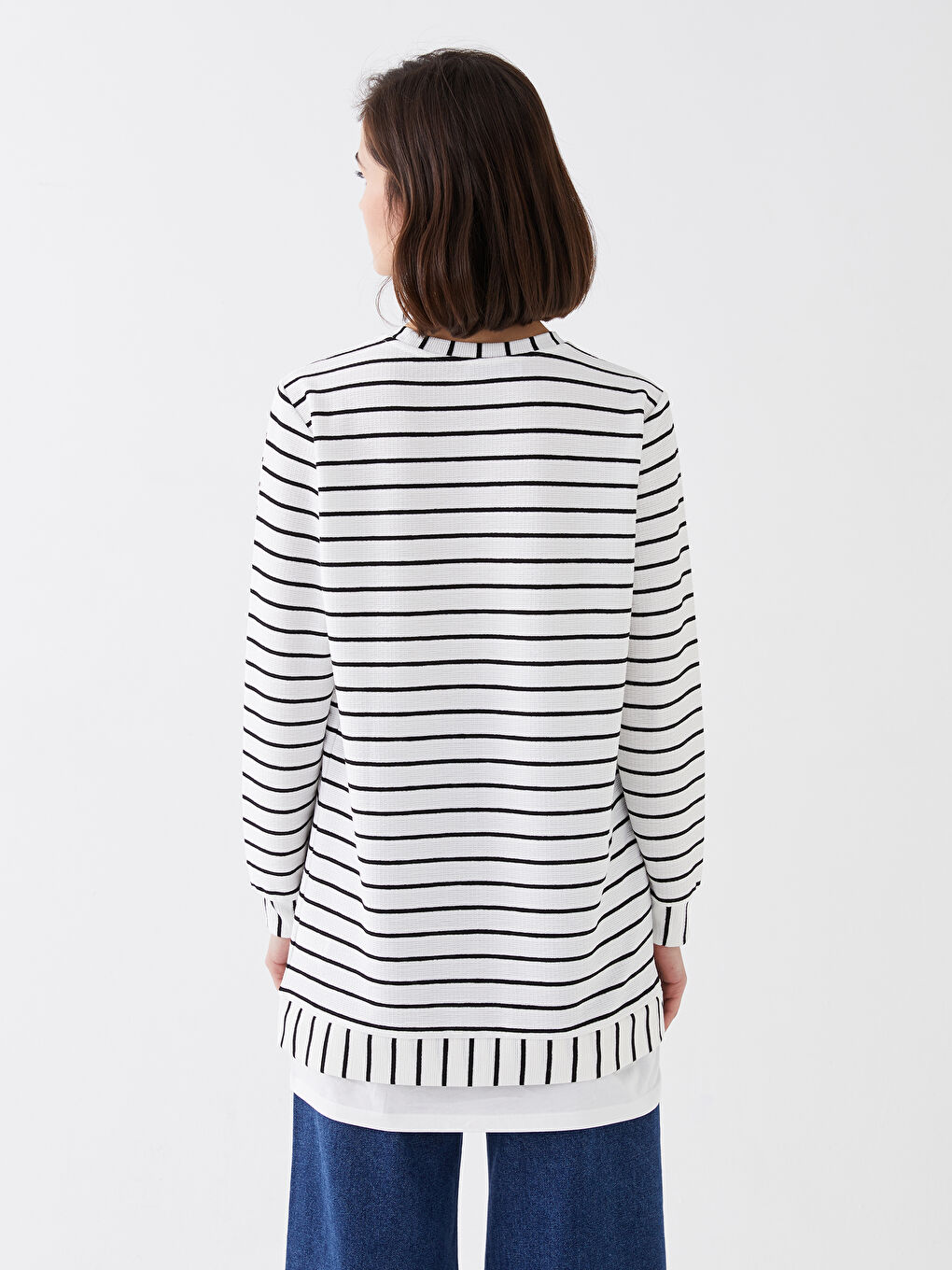 Crew Neck Striped Long Sleeve Oversize Women's Tunic-4