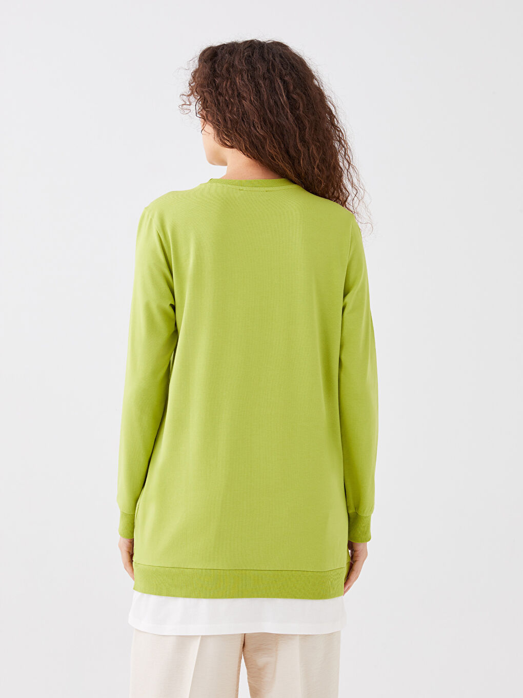 تونيك أوفراسايز كم طويل مطبوع بياقة دائرية للسيدات-4