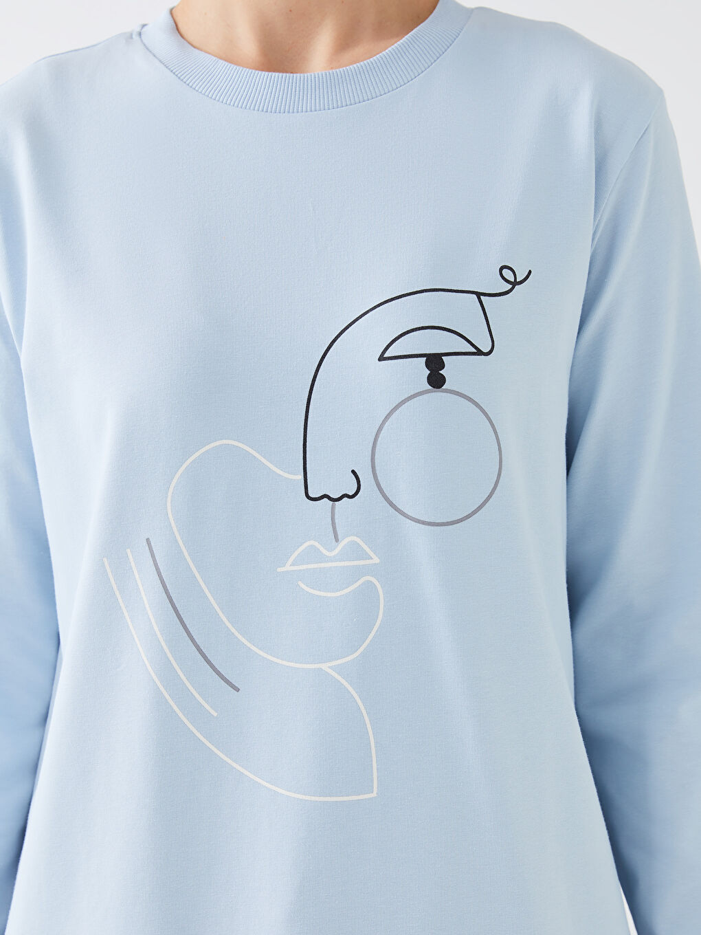 تونيك كم طويل مطبوع بياقة دائرية للسيدات-3