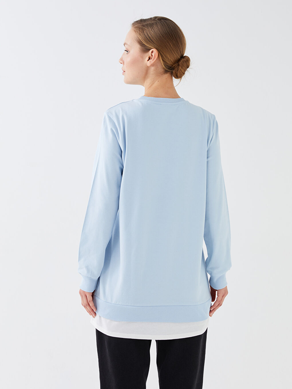 تونيك كم طويل مطبوع بياقة دائرية للسيدات-4