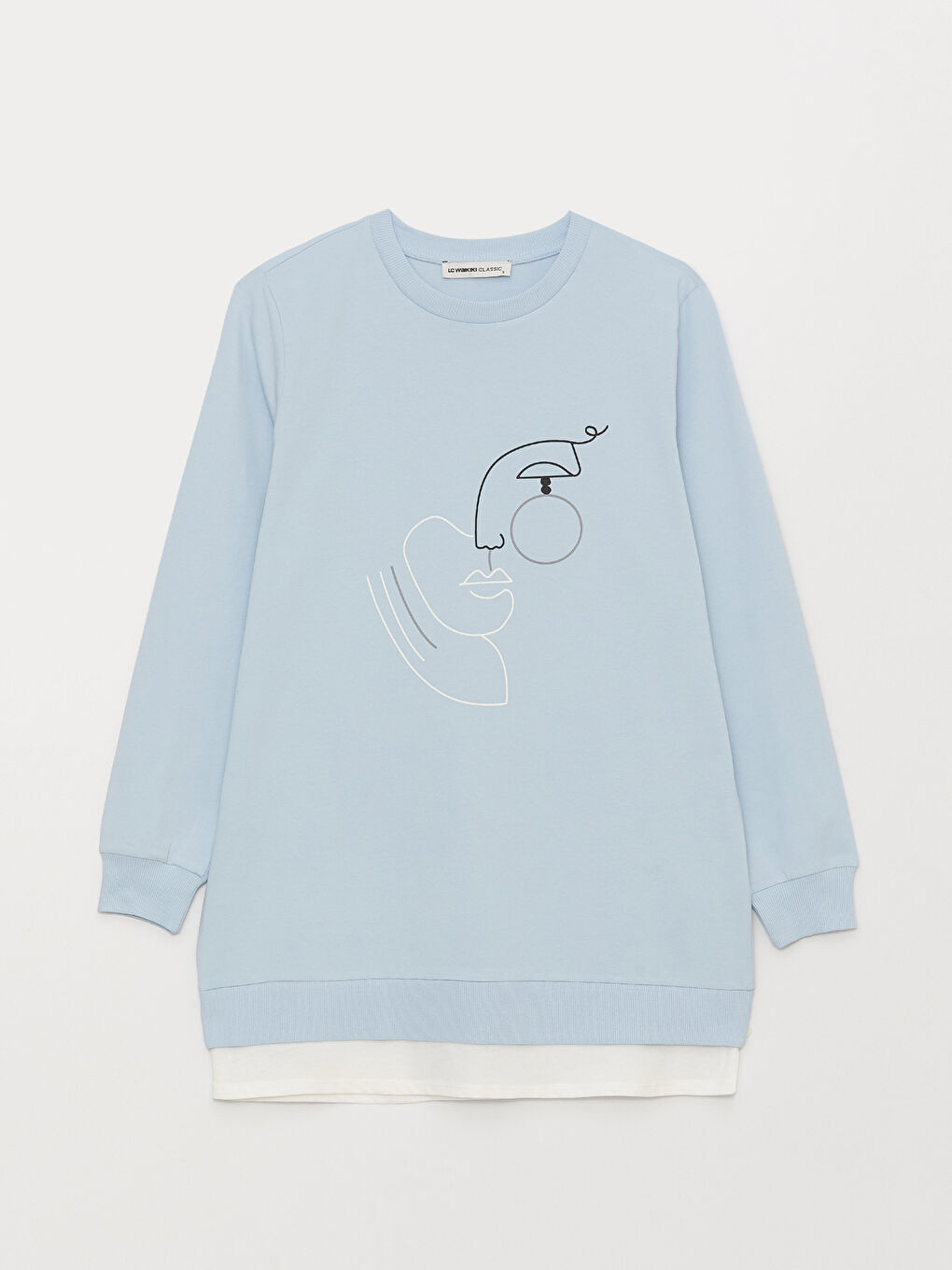 تونيك كم طويل مطبوع بياقة دائرية للسيدات-5