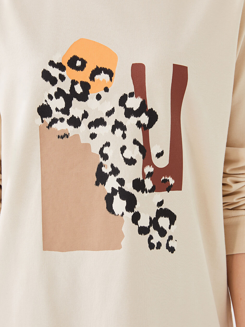 تونيك كم طويل مطبوع بياقة دائرية للسيدات-3