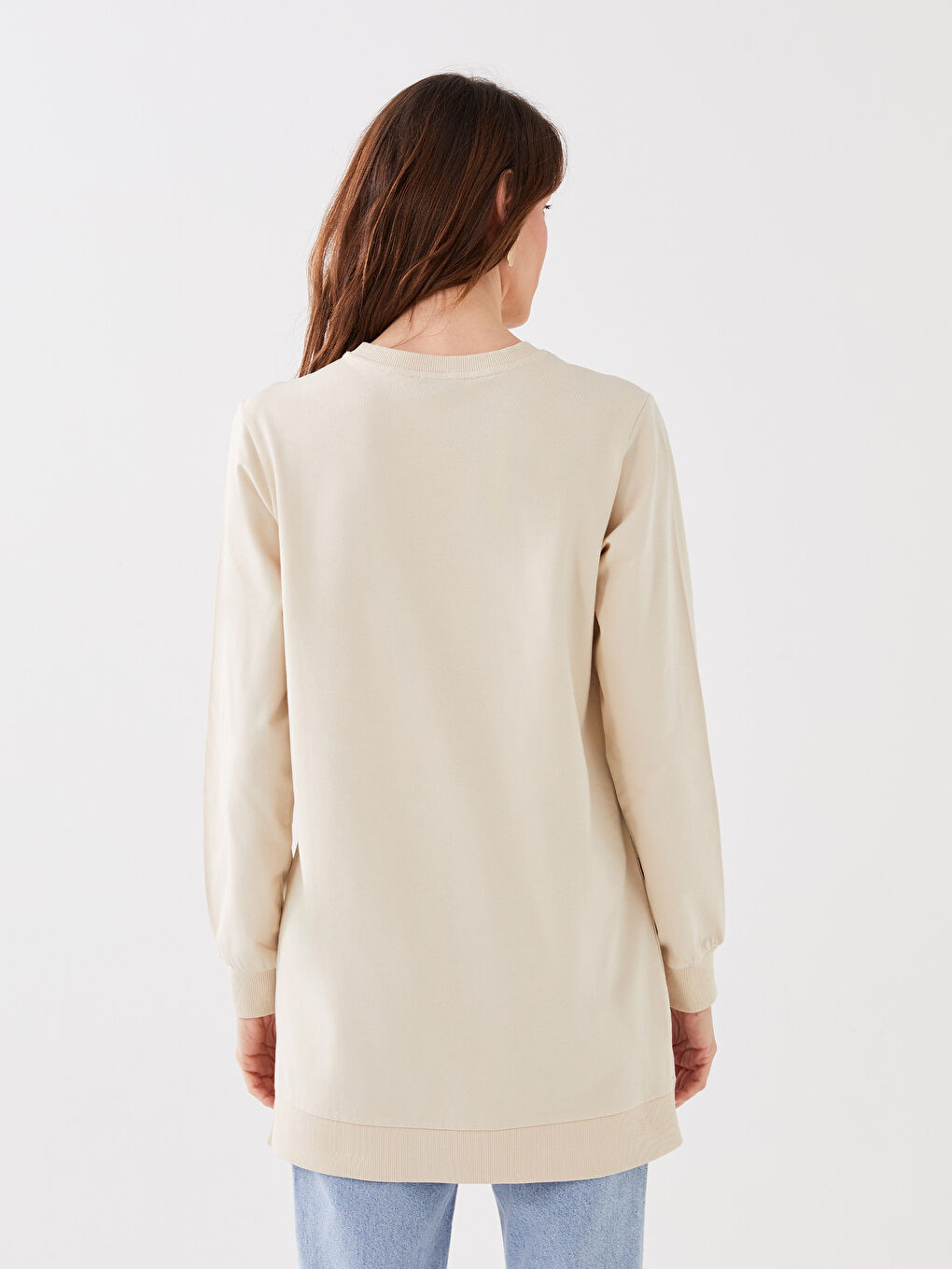 تونيك كم طويل مطبوع بياقة دائرية للسيدات-4