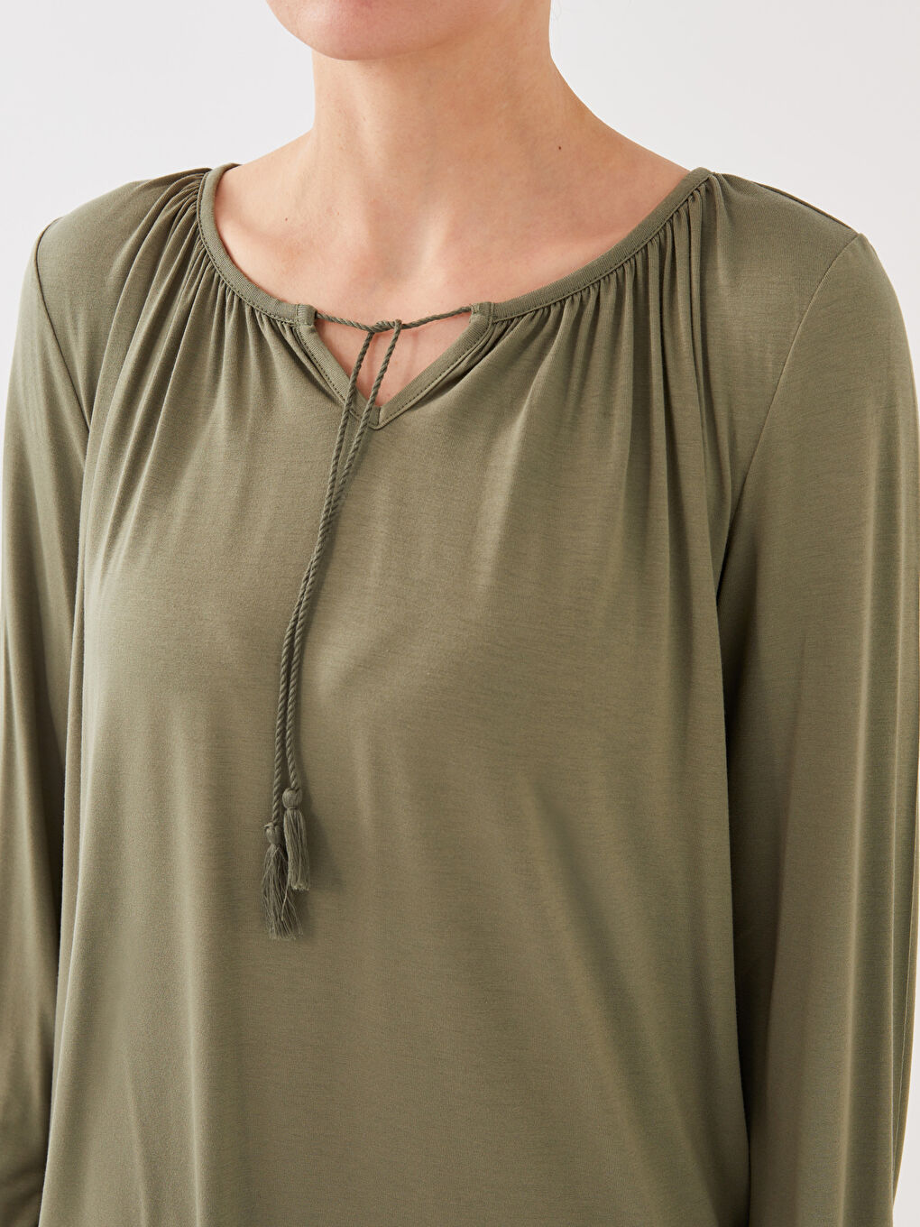 Women's Tie Collar Straight Long Sleeve Blouse-3