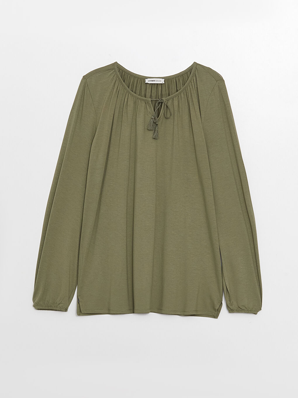 Women's Tie Collar Straight Long Sleeve Blouse-5