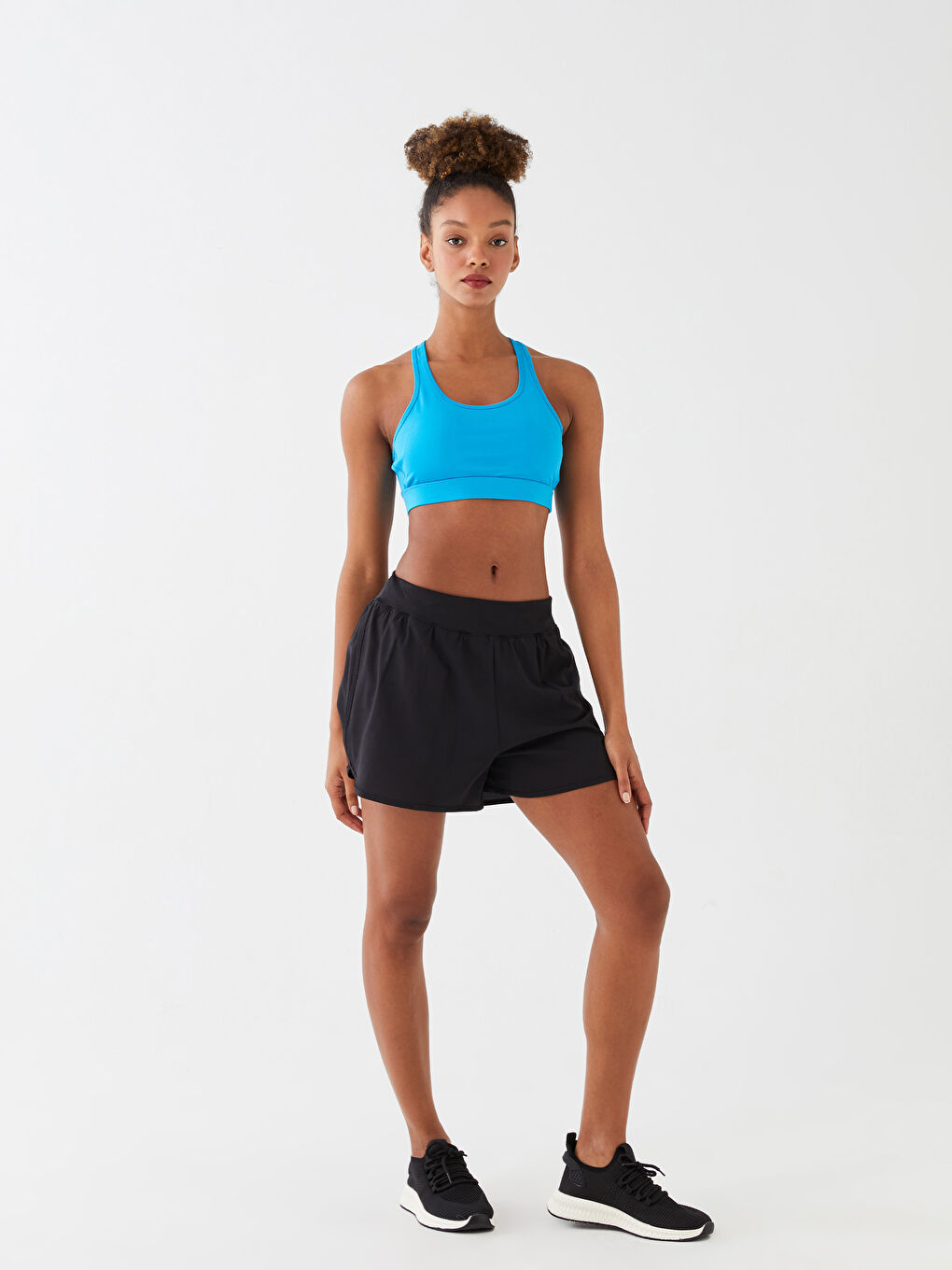 Siyah Beli Lastikli Kadın Dikişsiz Spor Şort-1