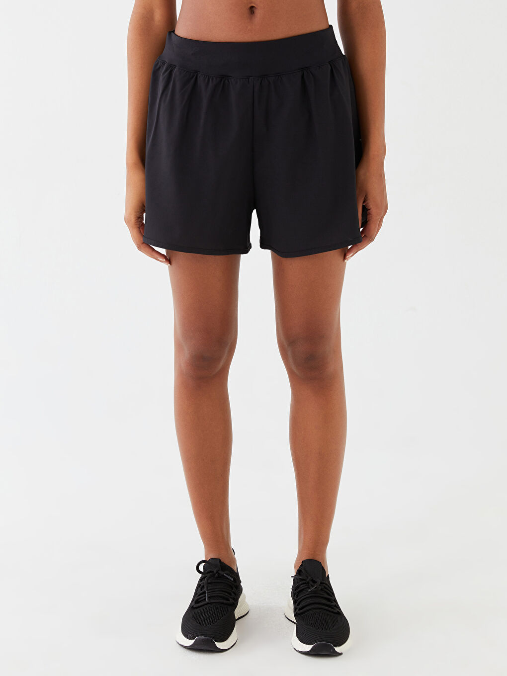 Siyah Beli Lastikli Kadın Dikişsiz Spor Şort-3