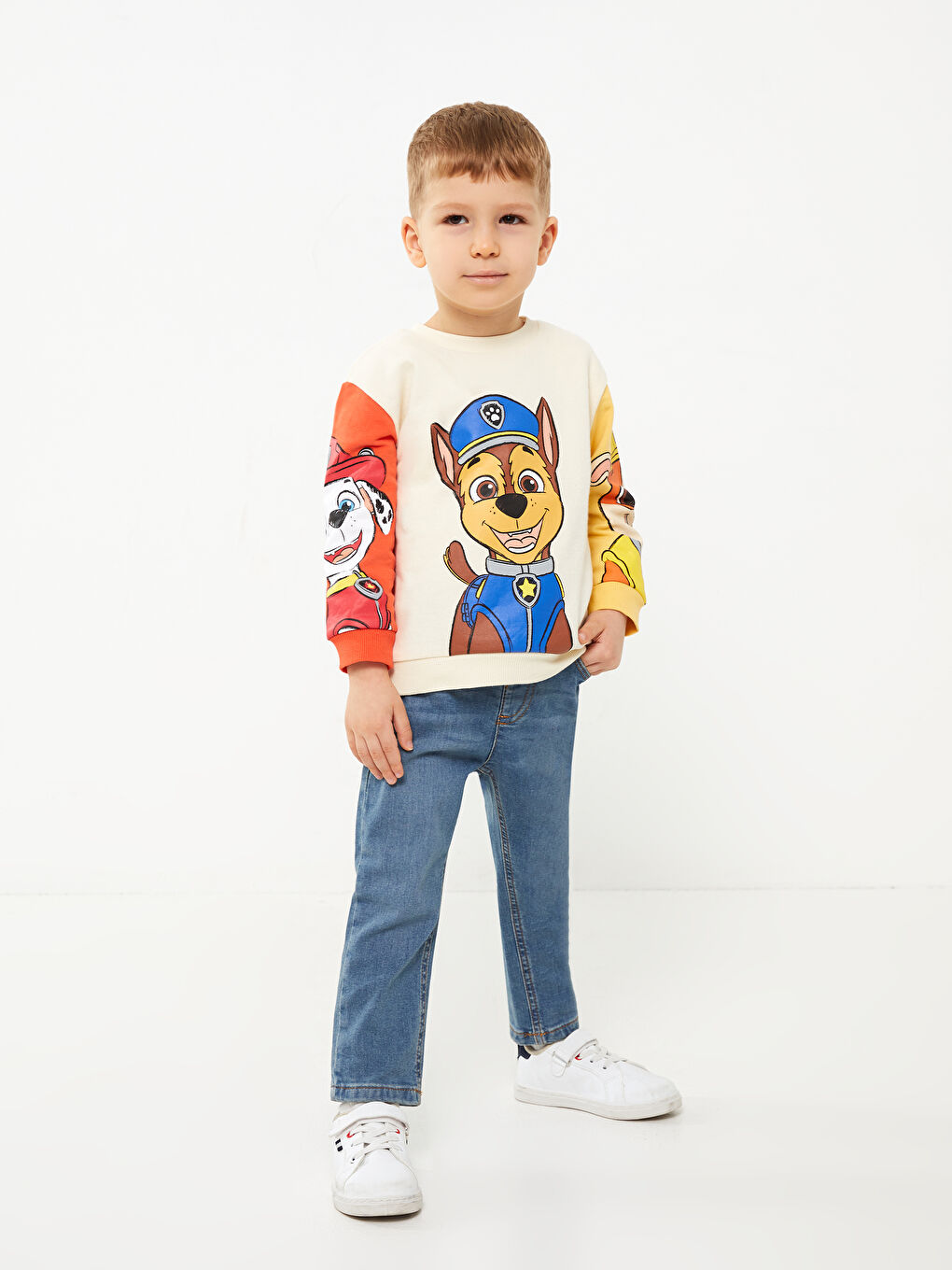 Bej Bisiklet Yaka Uzun Kollu Paw Patrol Baskılı Erkek Bebek Sweatshirt-2