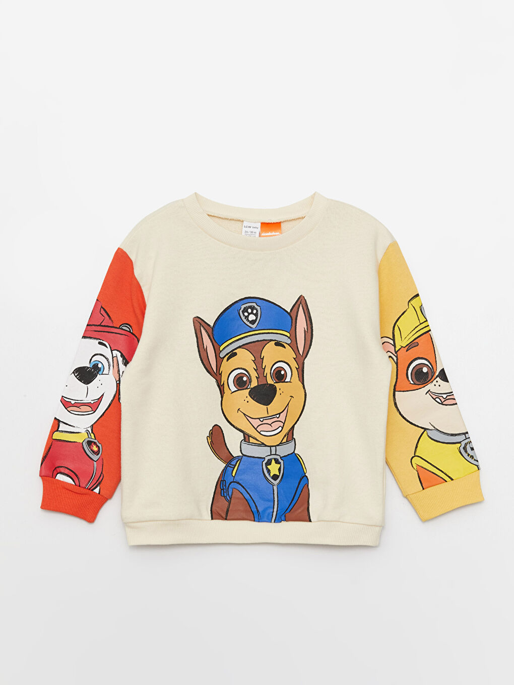 Bej Bisiklet Yaka Uzun Kollu Paw Patrol Baskılı Erkek Bebek Sweatshirt-3