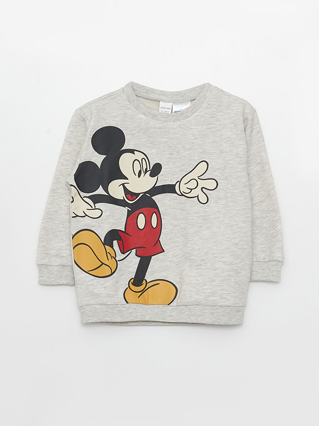 Beyaz Bisiklet Yaka Uzun Kollu Mickey Mouse Baskılı Erkek Bebek Sweatshirt ve Pantolon 2'li Takım-1