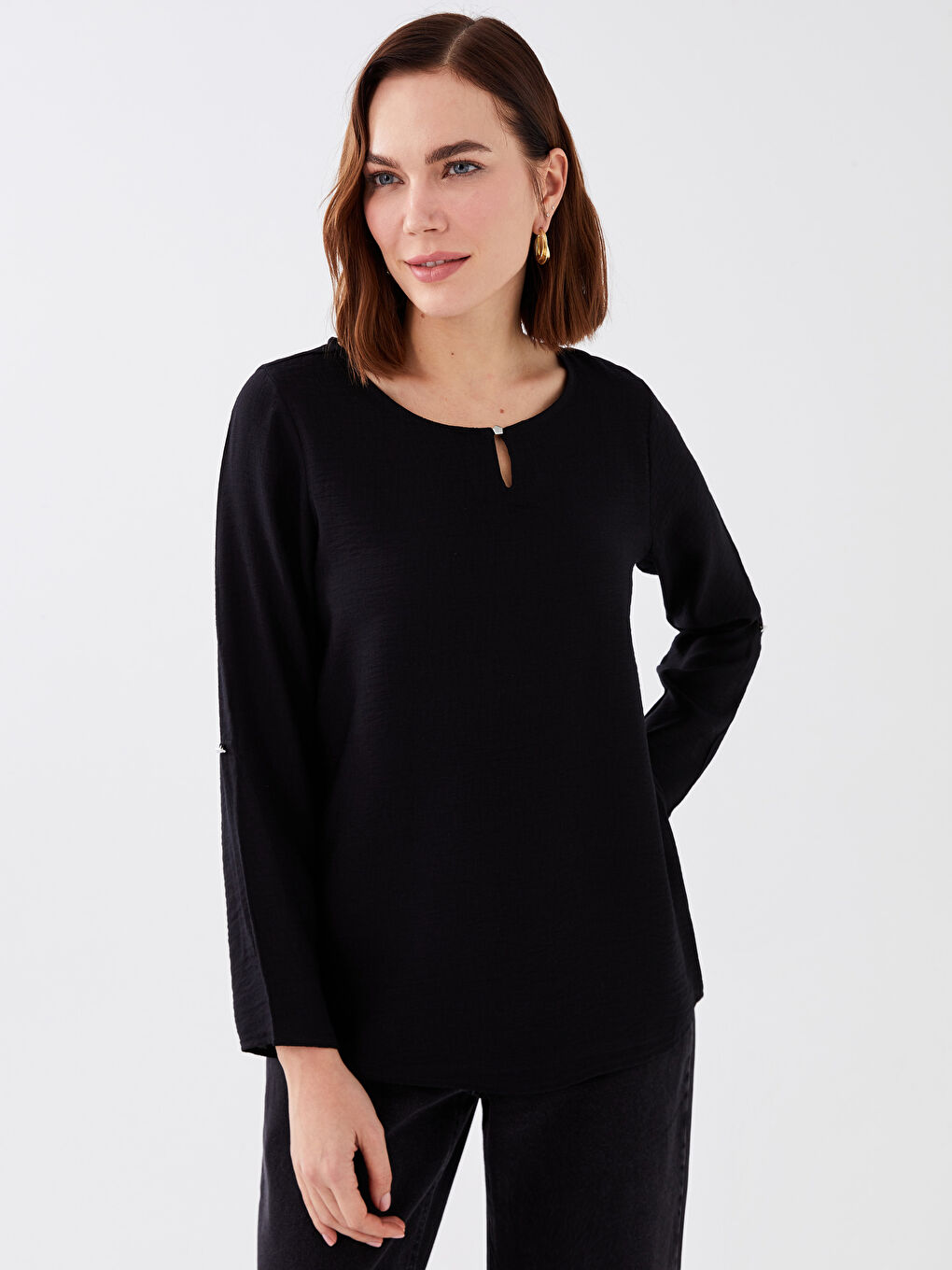 Crew Neck Plain Long Sleeve Women's Blouse -S3AE47Z8-CVL