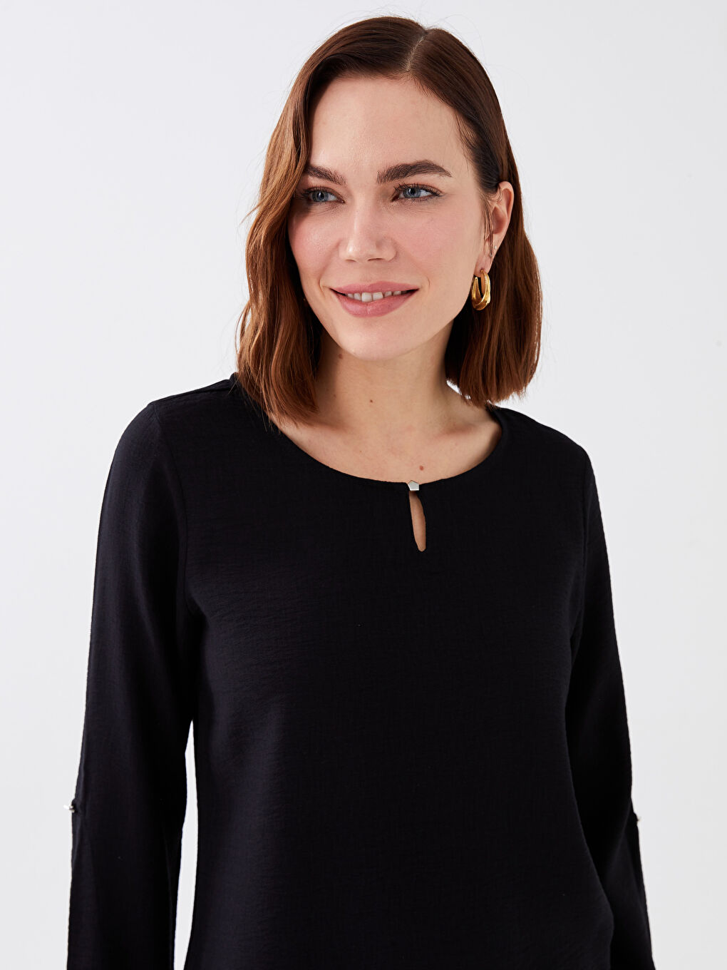 Crew Neck Plain Long Sleeve Women's Blouse -S3AE47Z8-CVL