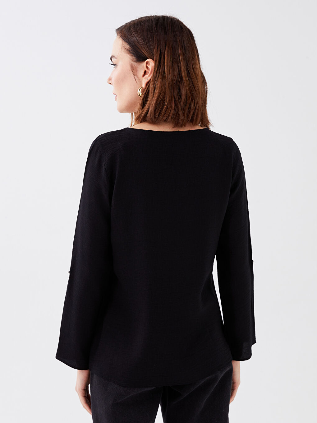 Crew Neck Plain Long Sleeve Women's Blouse -S3AE47Z8-CVL