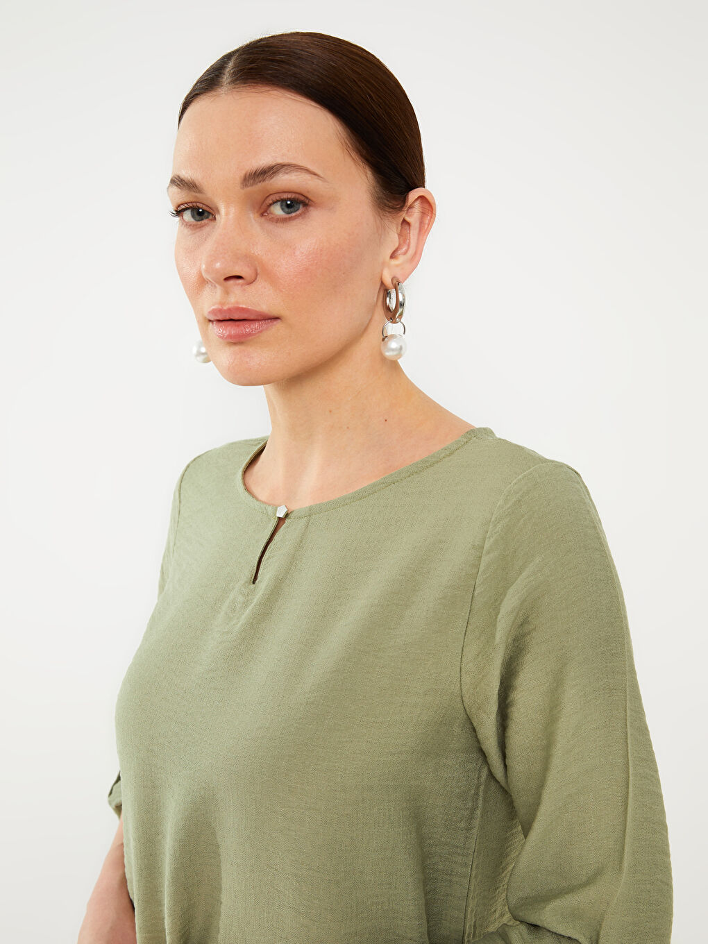 Crew Neck Plain Long Sleeve Women's Blouse-5