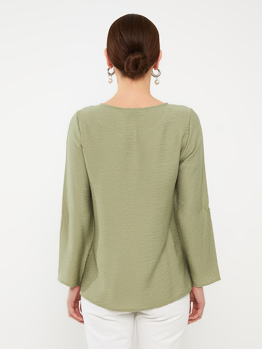 Crew Neck Plain Long Sleeve Women's Blouse-9