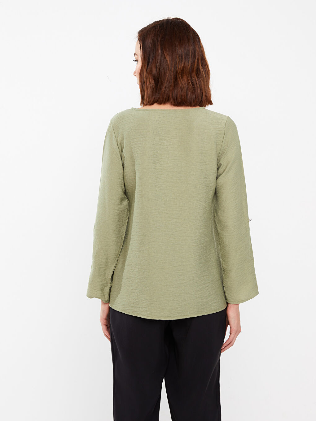 Crew Neck Plain Long Sleeve Women's Blouse-8