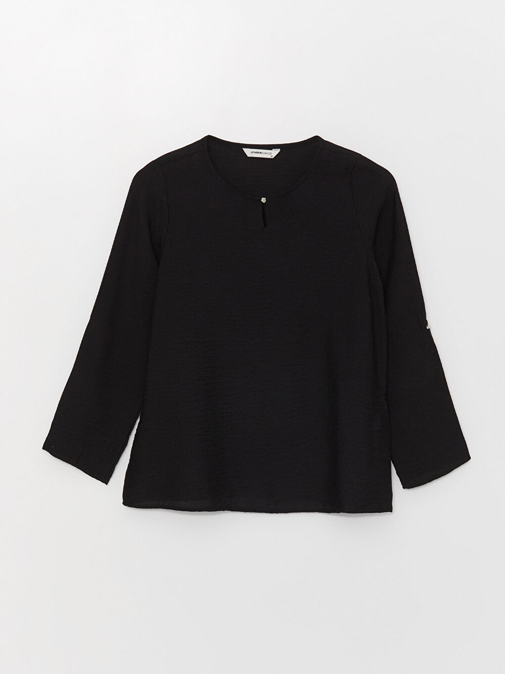 Crew Neck Plain Long Sleeve Women's Blouse-5