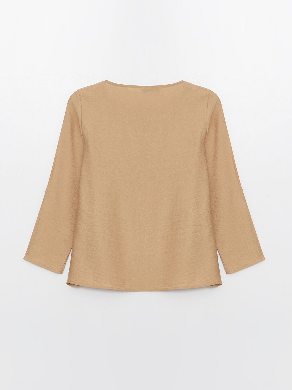 Bej Bisiklet Yaka Düz Uzun Kollu Kadın Bluz-6