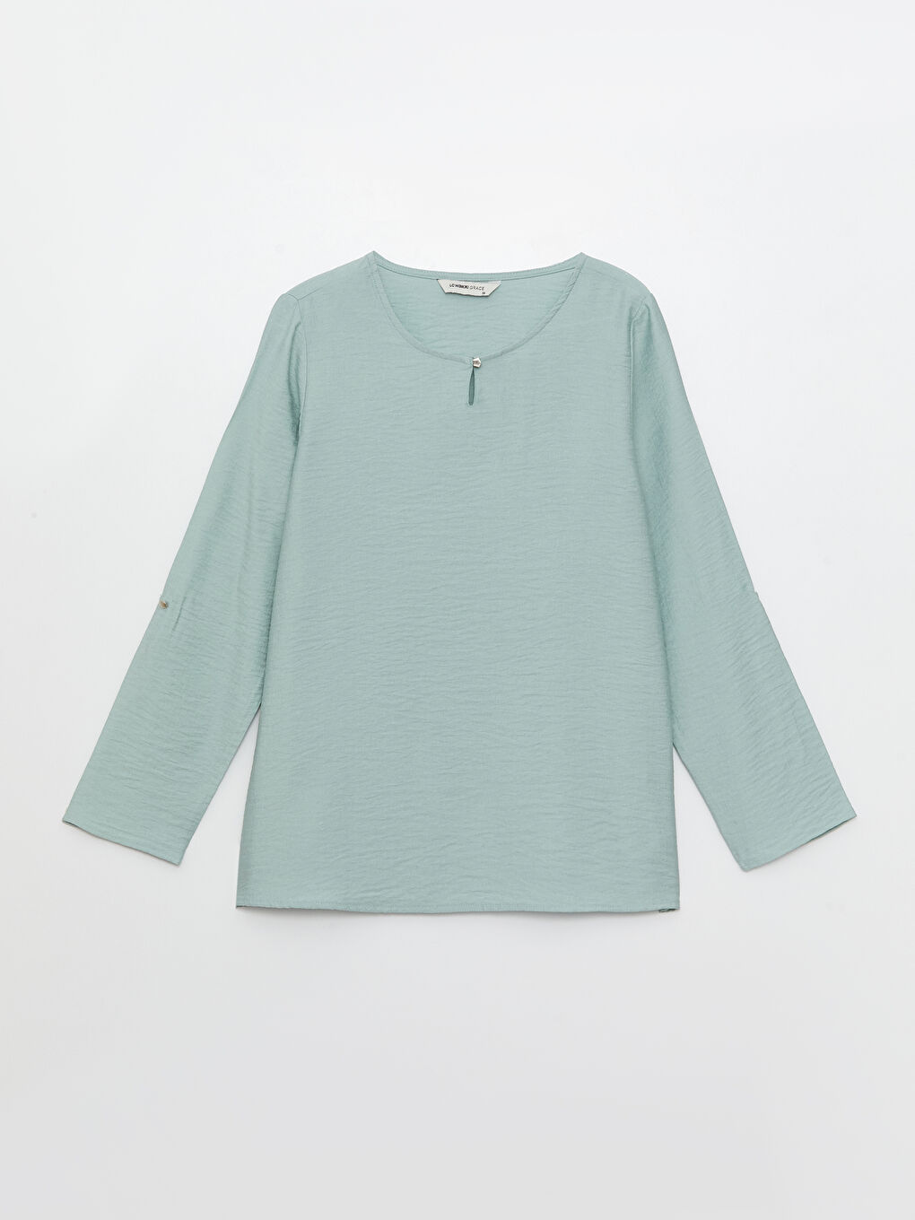 Yeşil Bisiklet Yaka Düz Uzun Kollu Kadın Bluz-5