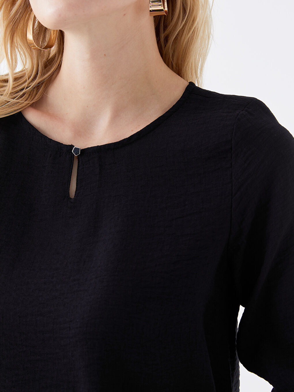 Crew Neck Plain Long Sleeve Women's Blouse-3