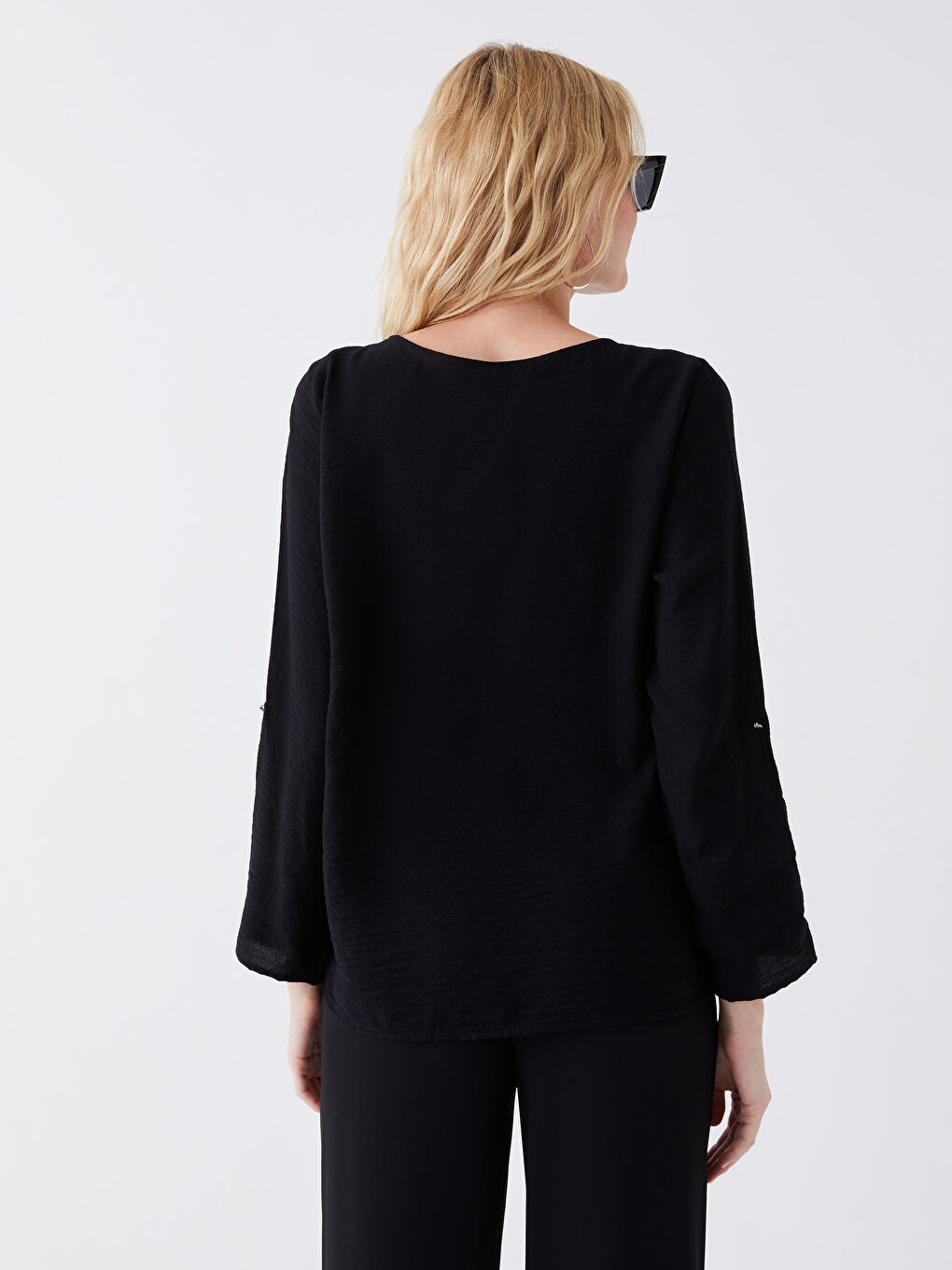 Crew Neck Plain Long Sleeve Women's Blouse-4