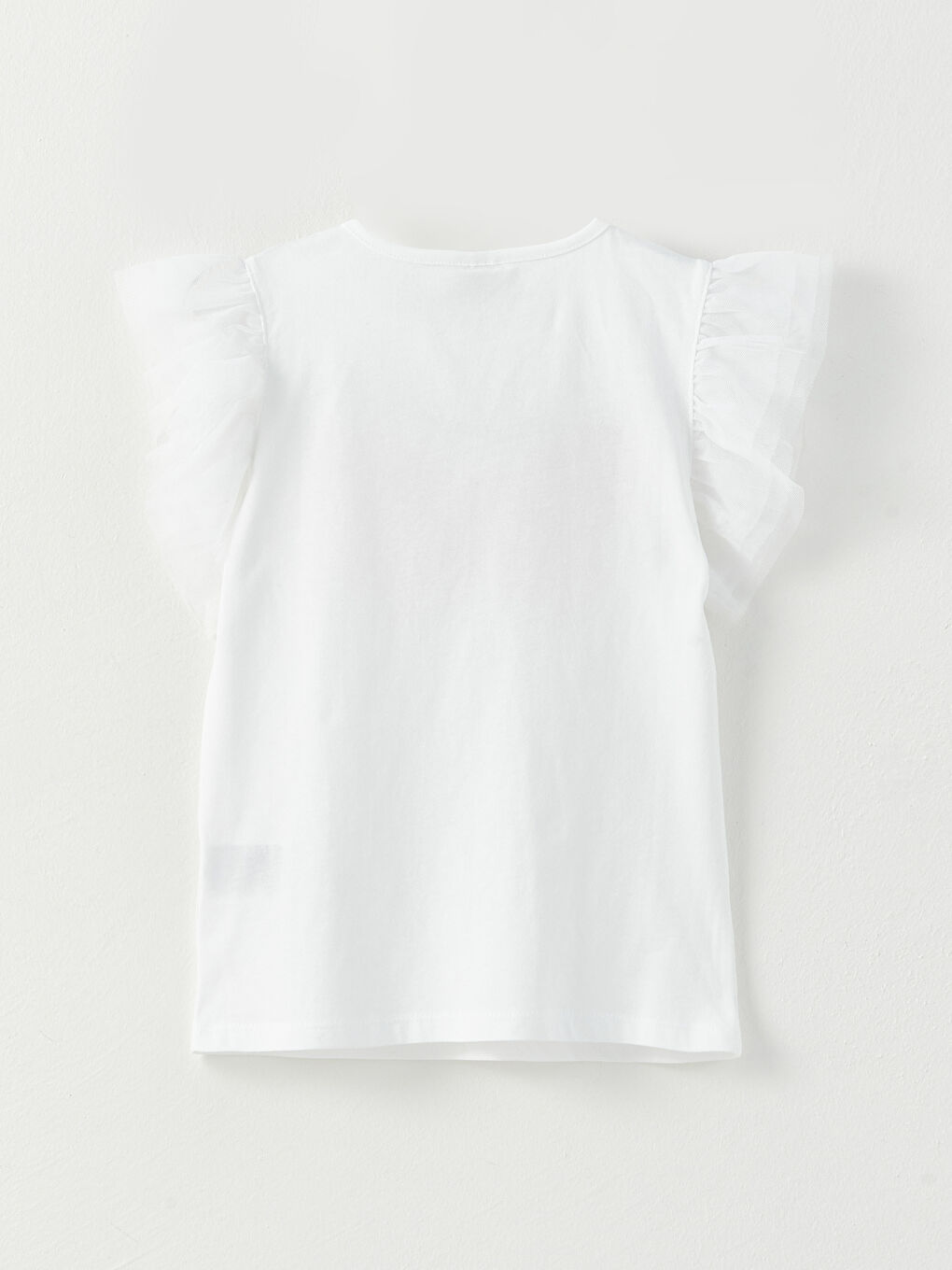 Beyaz Bisiklet Yaka Baskılı Kısa Kollu Kız Çocuk Tişört-3