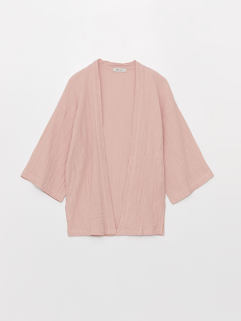 Pembe Şal Yaka Düz Oversize Kadın Kimono-5