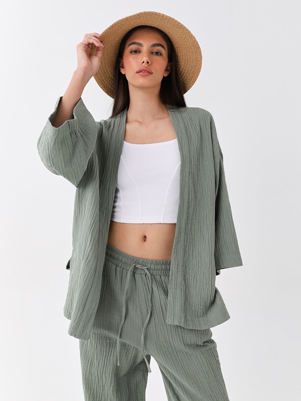 Shawl Collar Plain Oversize Women's Kimono -S3AE69Z8-GN2