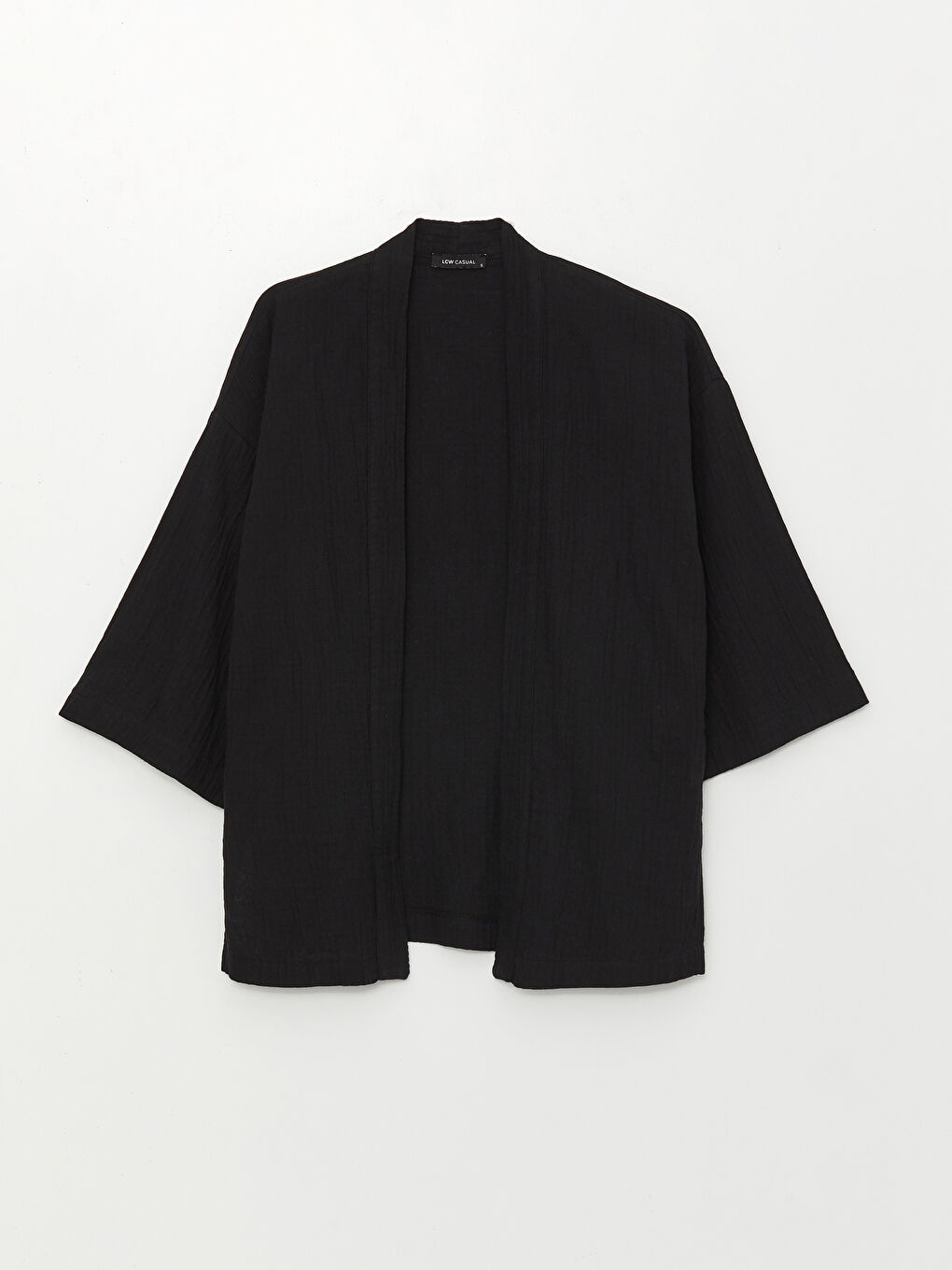 Siyah Şal Yaka Düz Oversize Kadın Kimono-7