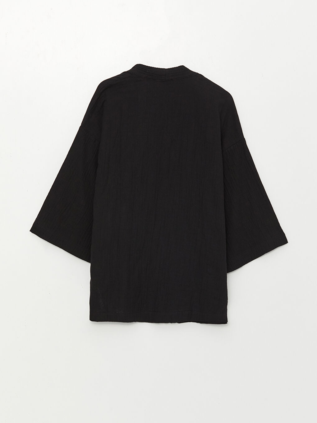 Siyah Şal Yaka Düz Oversize Kadın Kimono-8