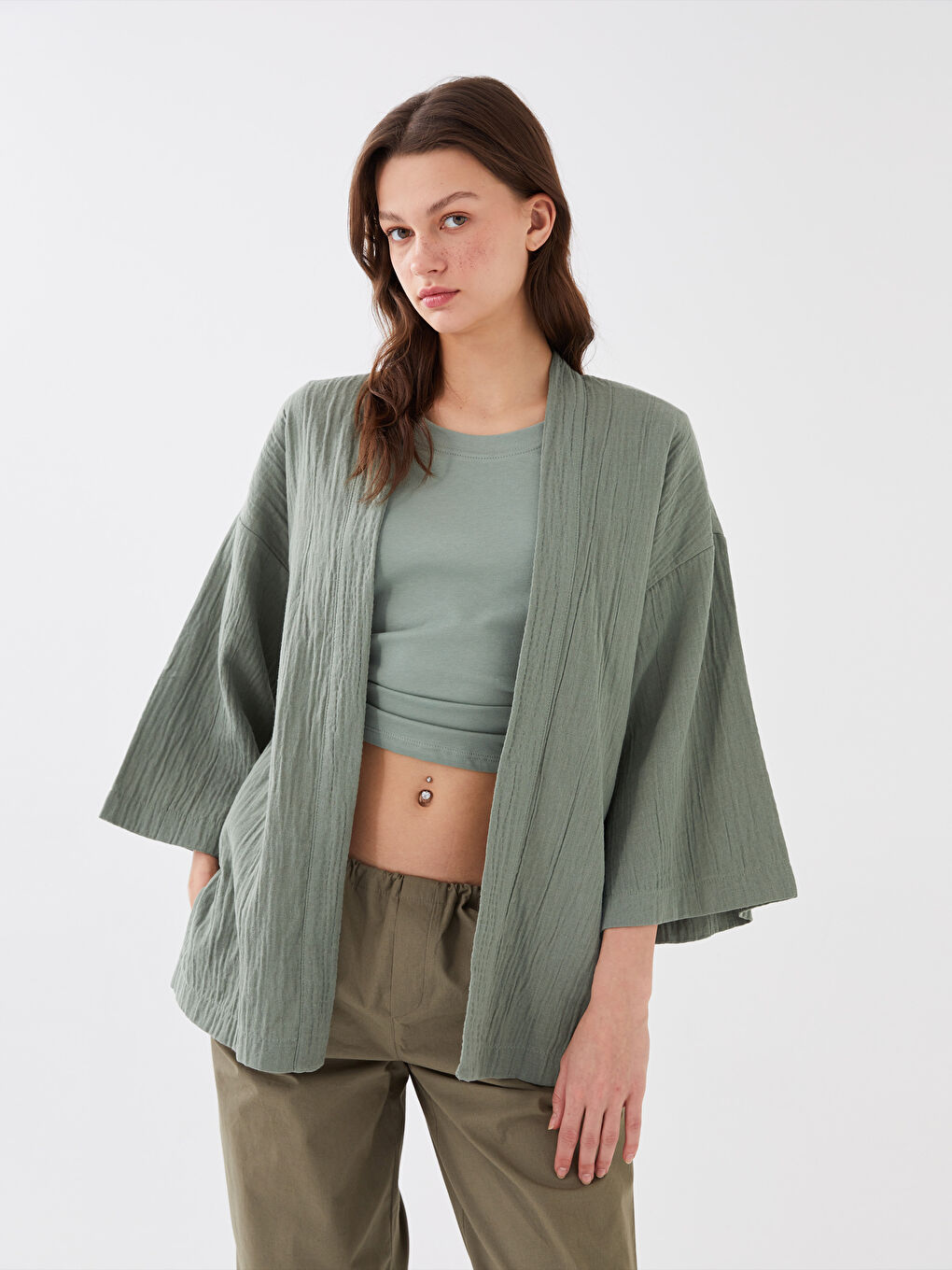 Shawl Collar Plain Oversize Women's Kimono -S3AE69Z8-GN2