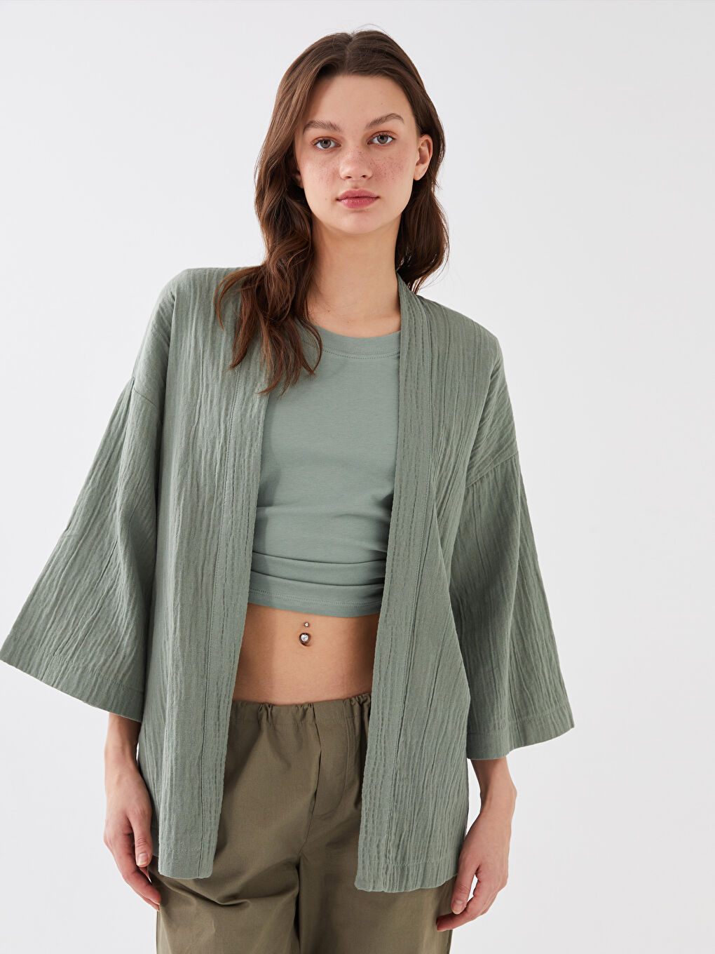 Shawl Collar Plain Oversize Women's Kimono -S3AE69Z8-GN2