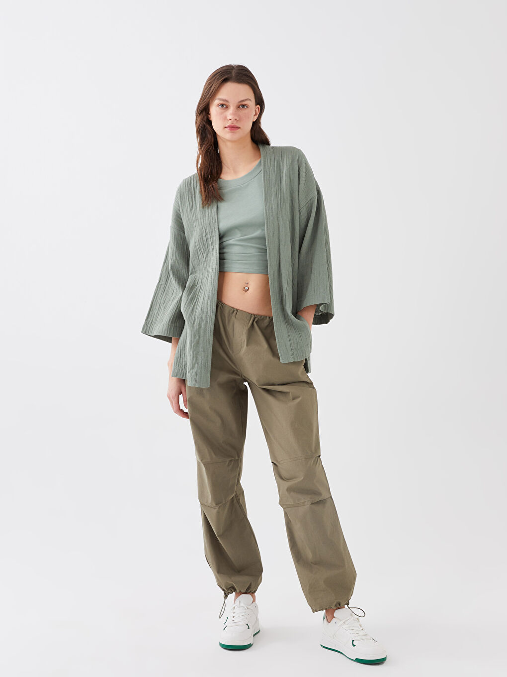 Shawl Collar Plain Oversize Women's Kimono -S3AE69Z8-GN2