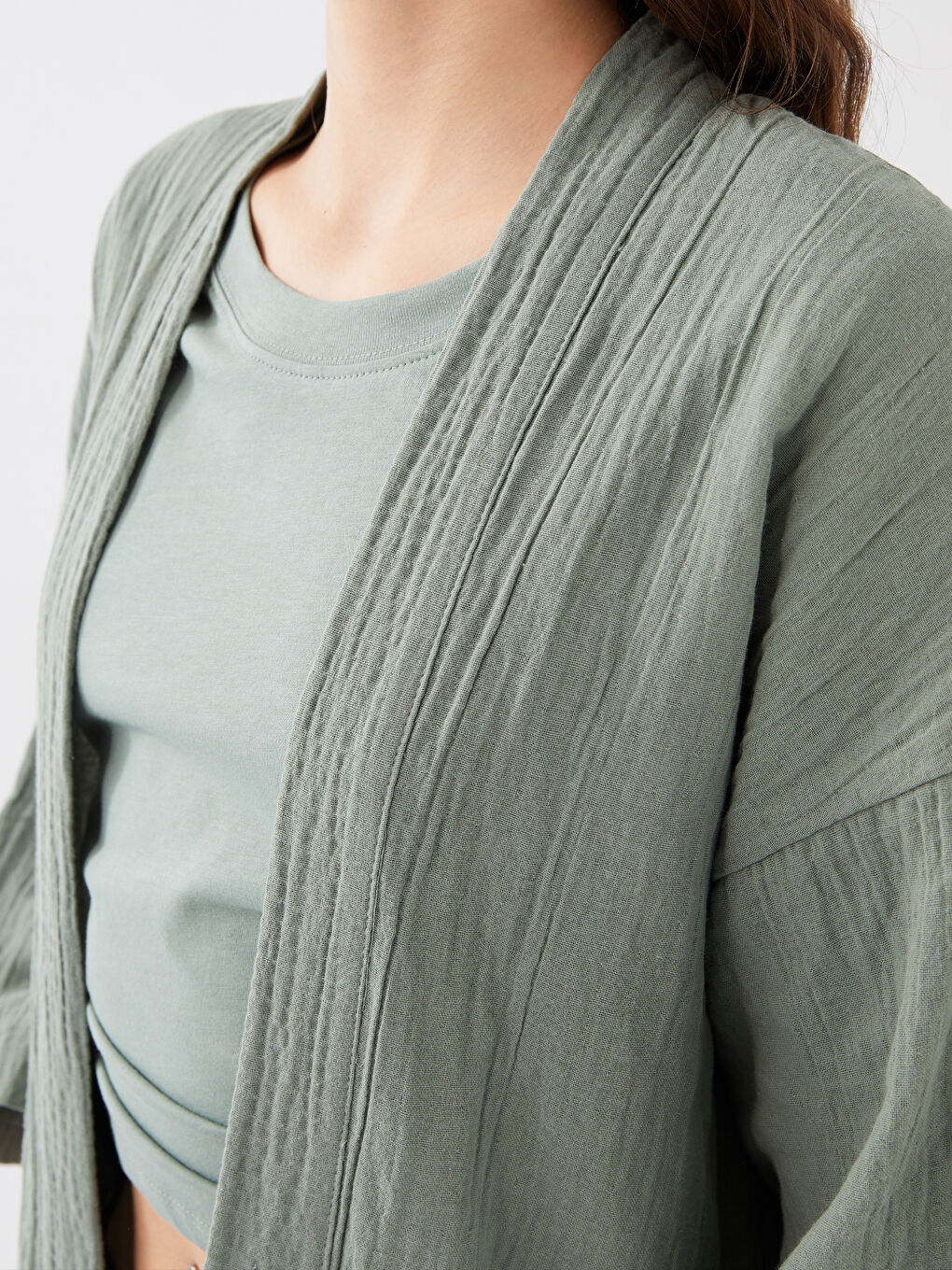 Shawl Collar Plain Oversize Women's Kimono -S3AE69Z8-GN2