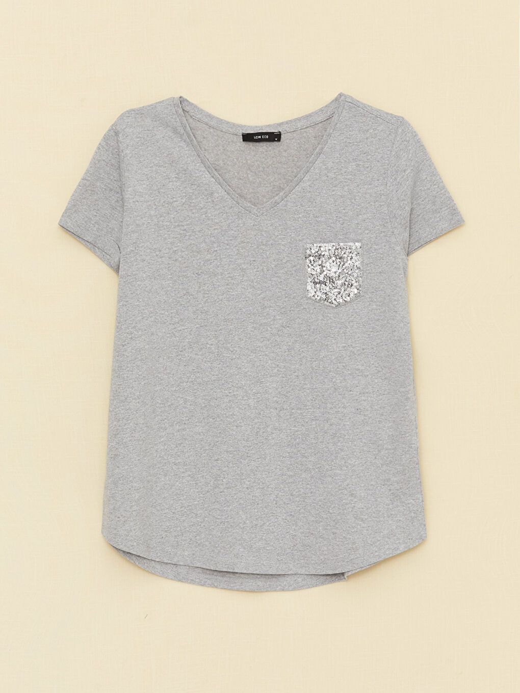 V-Neck Sequin Embroidered Short Sleeve Women's T-Shirt-5