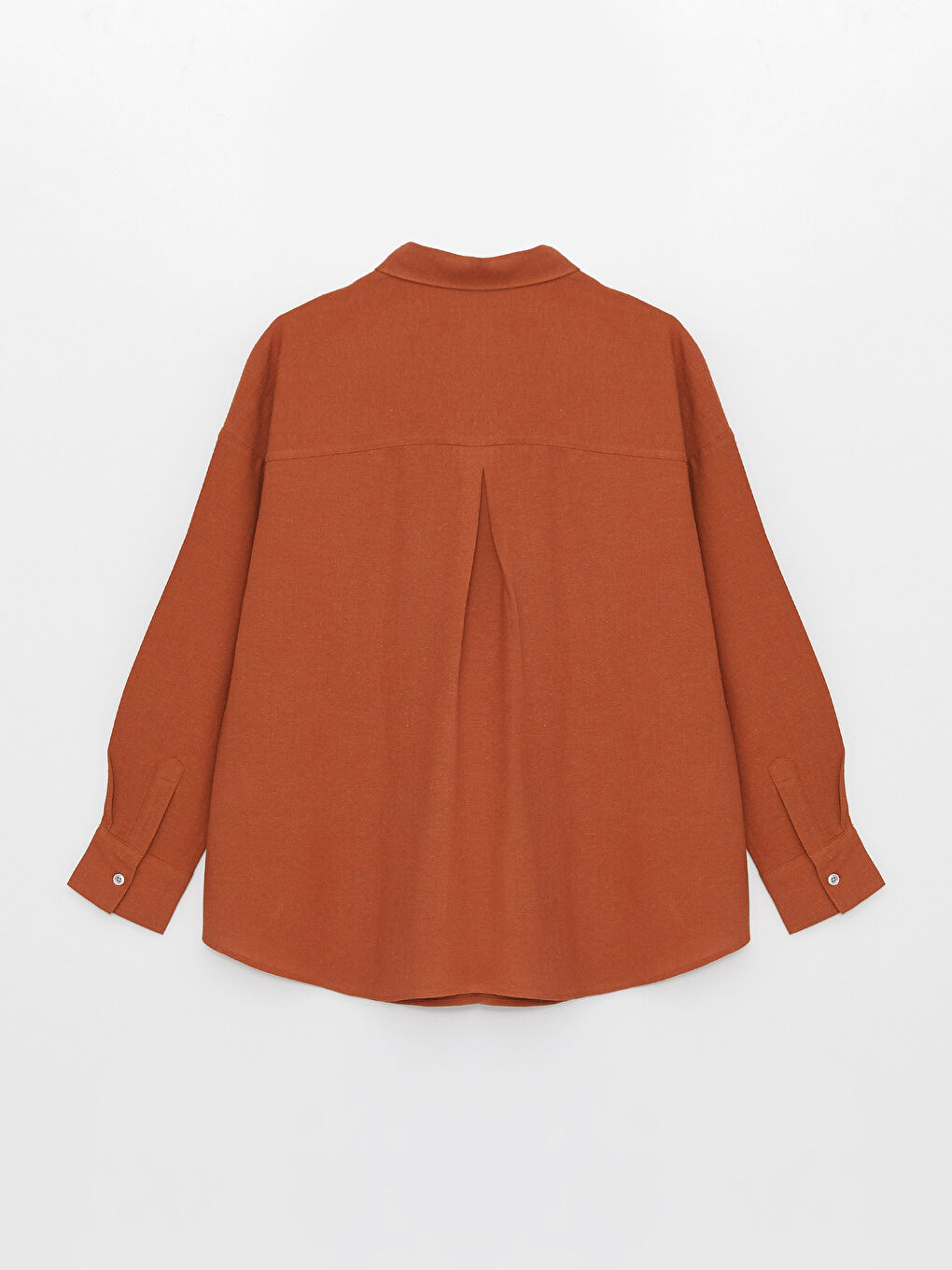 Kahverengi Kadın Düz Uzun Kollu Keten Gömlek-6