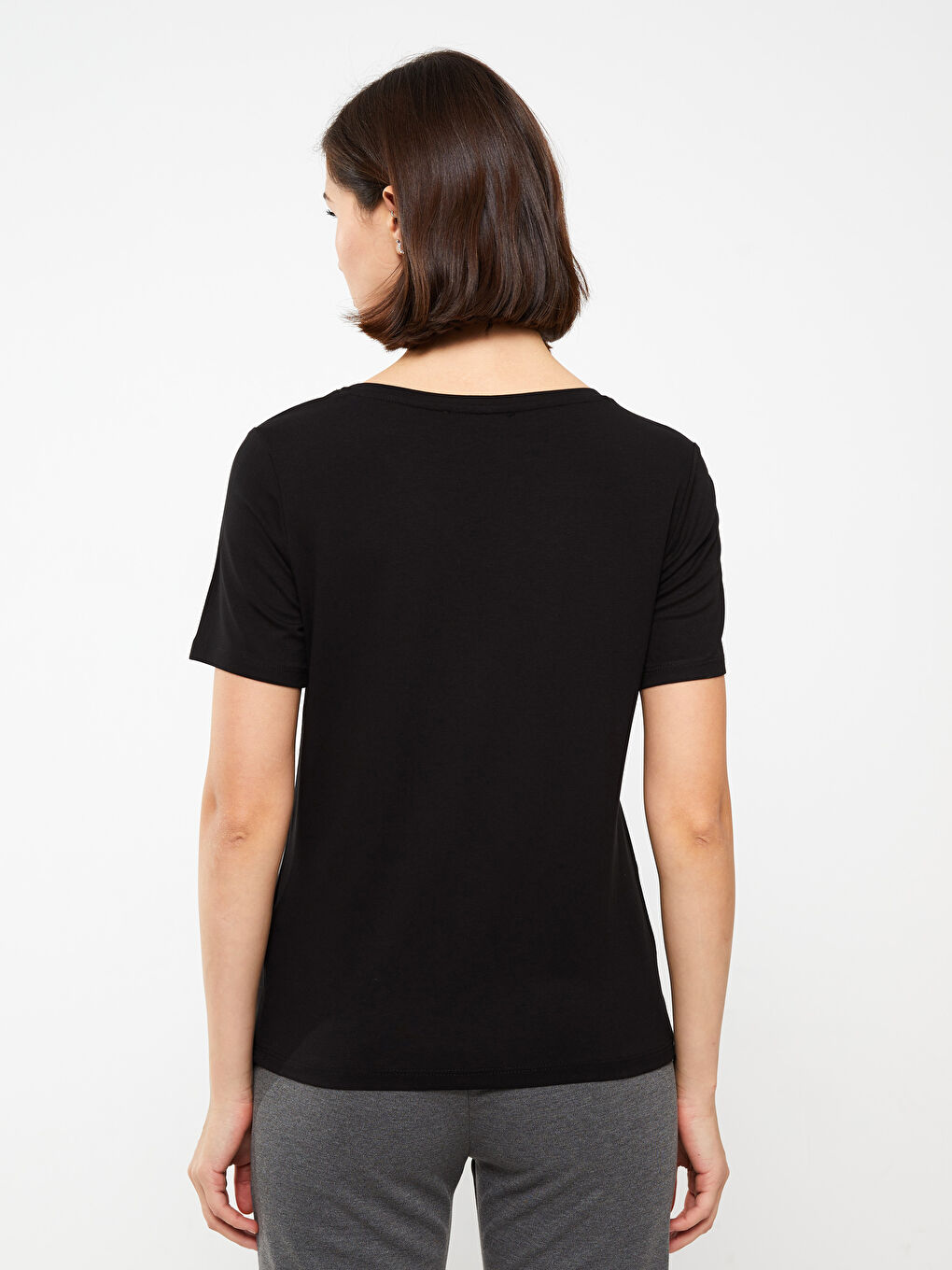 V-Neck Plain Short Sleeve Women's T-Shirt-4