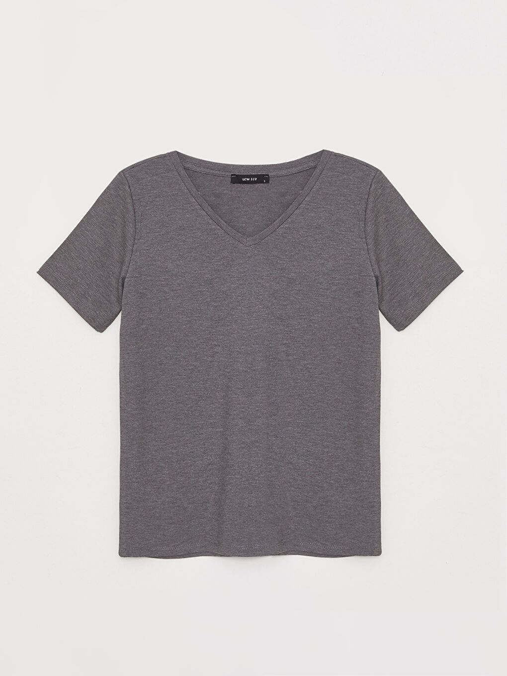 تيشيرت نسائي بياقة على شكل حرف V سادة بأكمام قصيرة-5