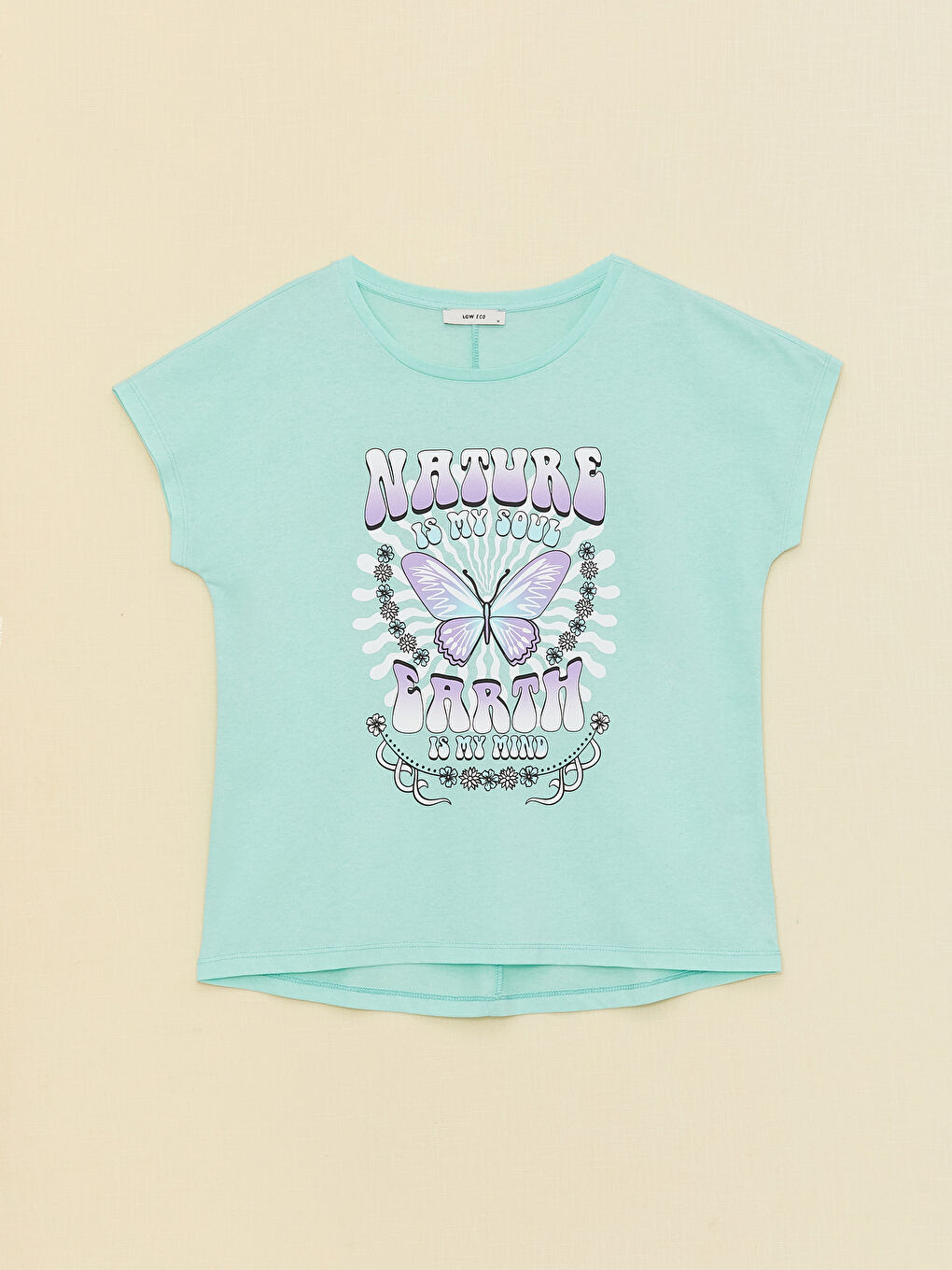 تيشيرت نسائي بأكمام قصيرة وياقة دائرية مطبوع-4