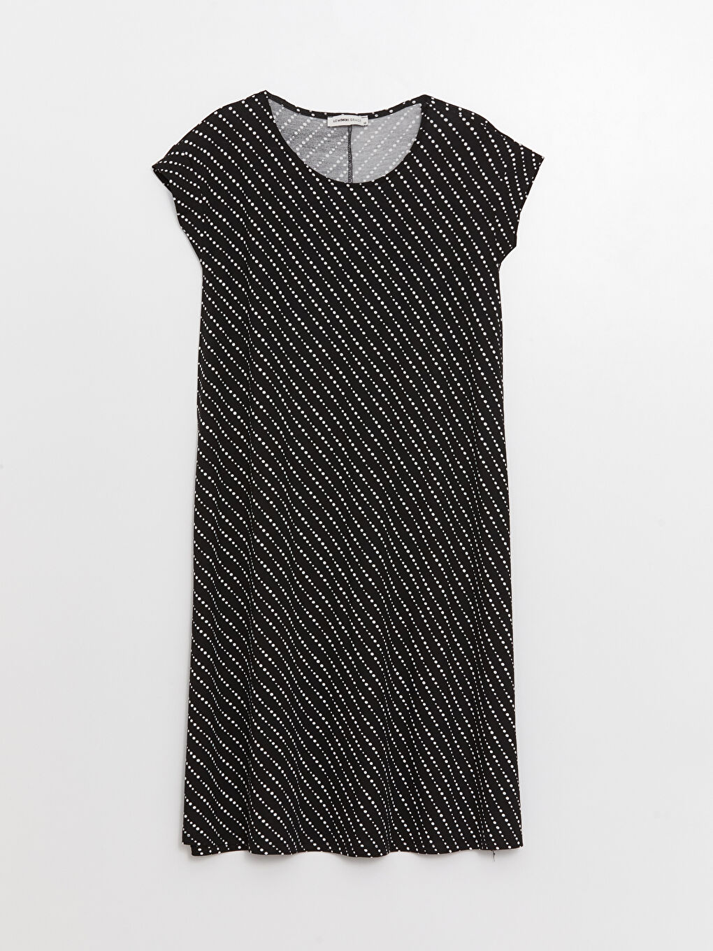 Siyah Bisiklet Yaka Puantiyeli Kısa Kollu A Kesim Kadın Elbise-6