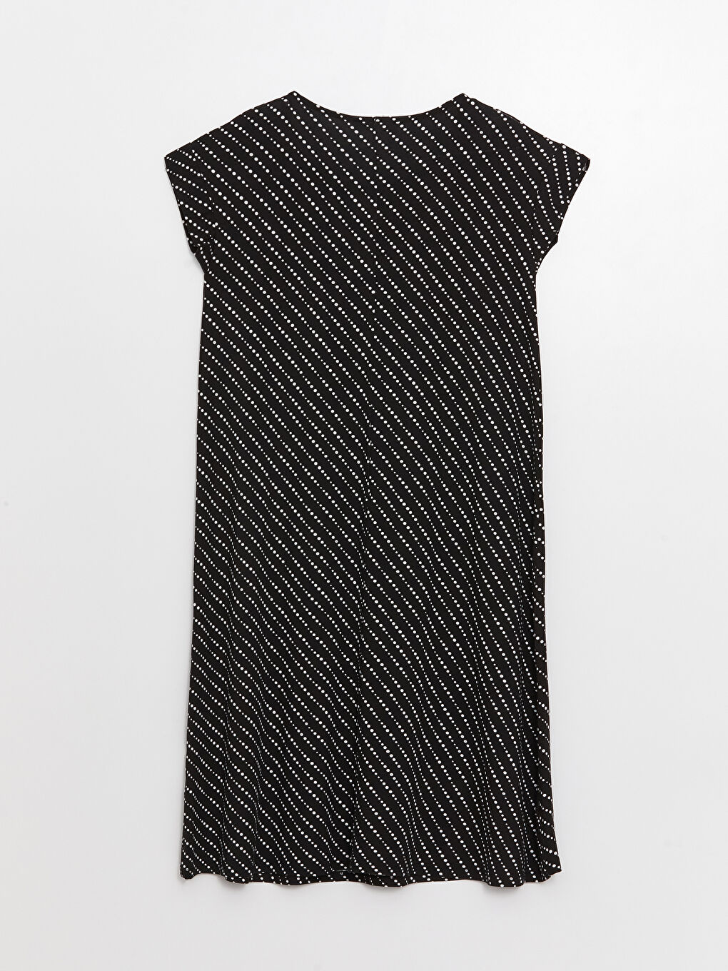 Siyah Bisiklet Yaka Puantiyeli Kısa Kollu A Kesim Kadın Elbise-7