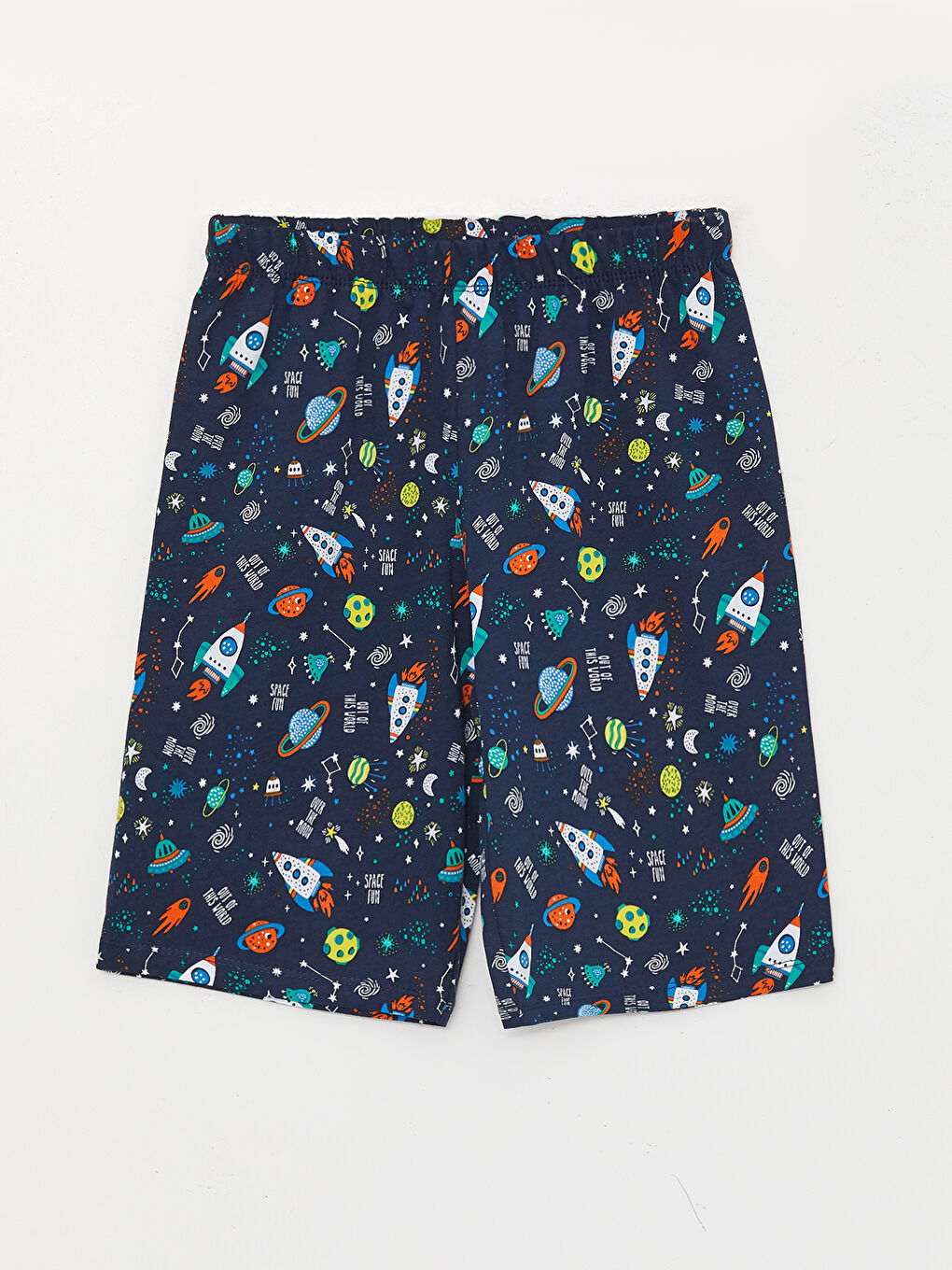 Lacivert Bisiklet Yaka Baskılı Kısa Kollu Erkek Çocuk Şortlu Pijama Takımı 2'li-2