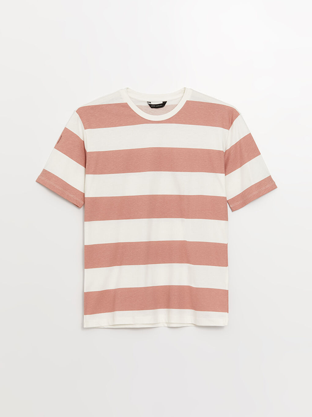 Pembe Bisiklet Yaka Kısa Kollu Renk Bloklu Penye Erkek Tişört-5