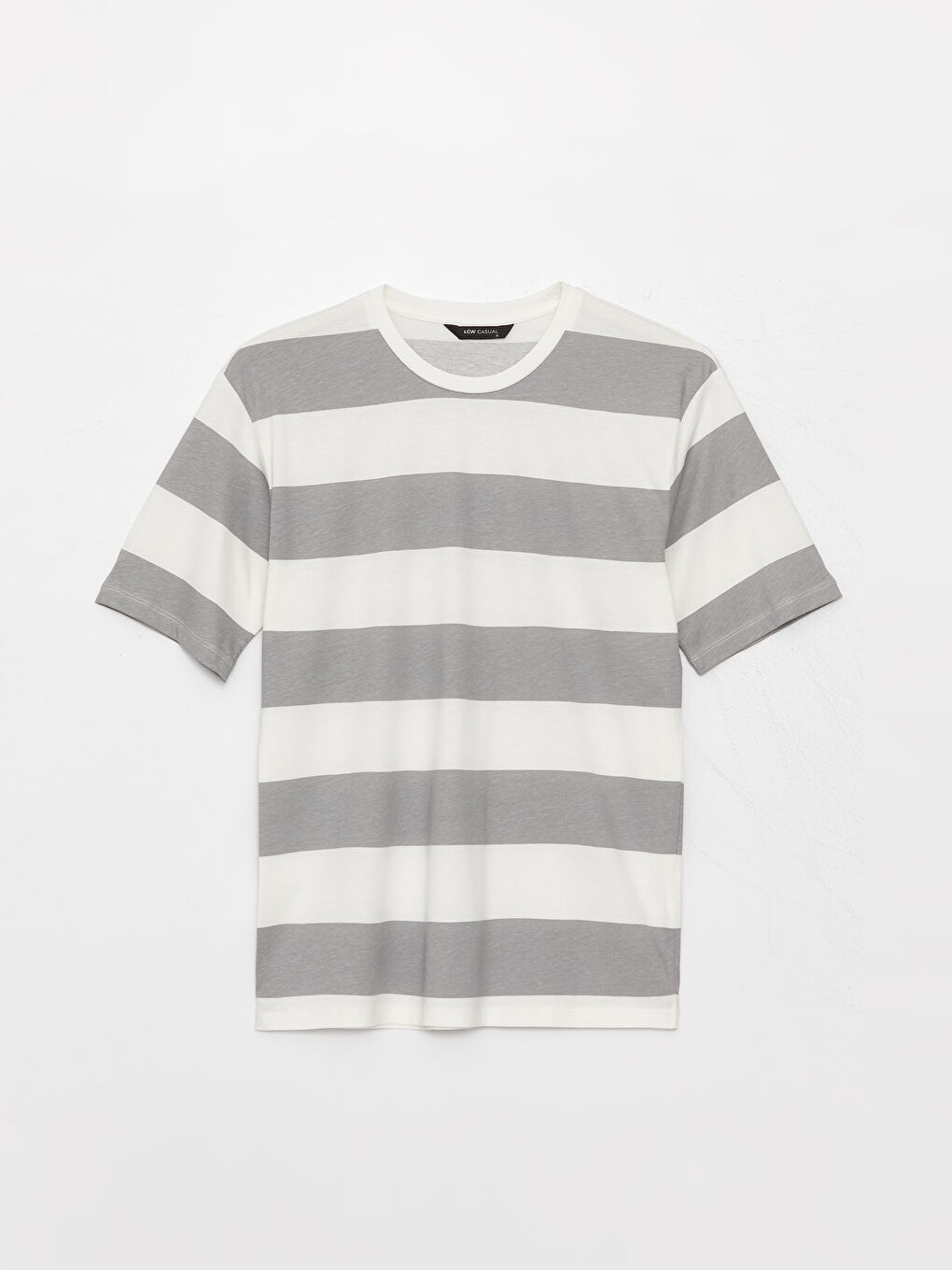 Gri Bisiklet Yaka Kısa Kollu Renk Bloklu Penye Erkek Tişört-6