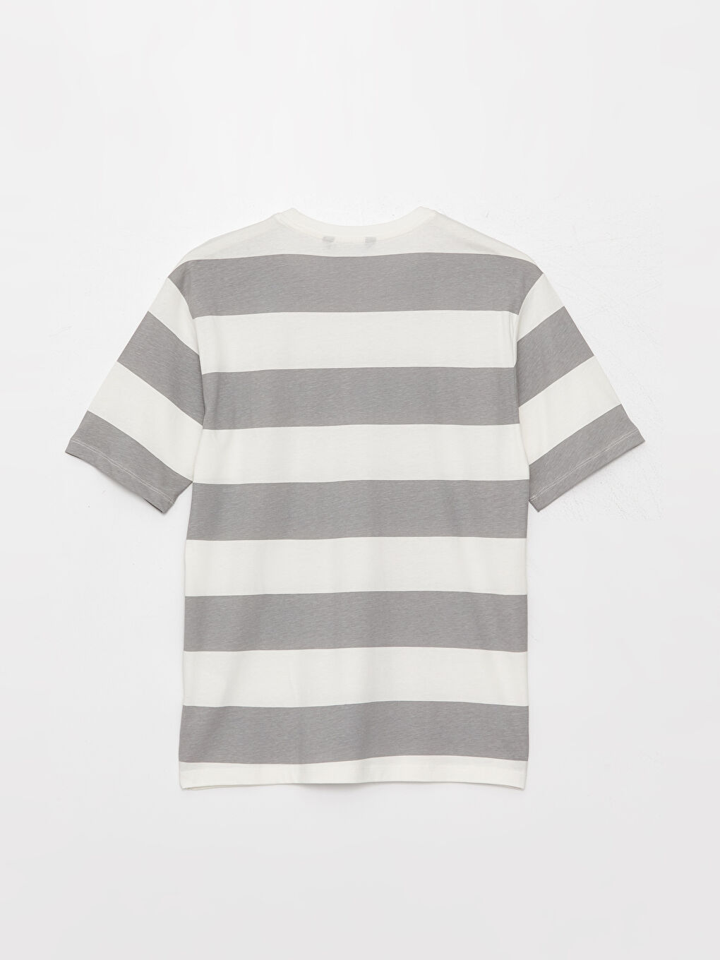 Gri Bisiklet Yaka Kısa Kollu Renk Bloklu Penye Erkek Tişört-7