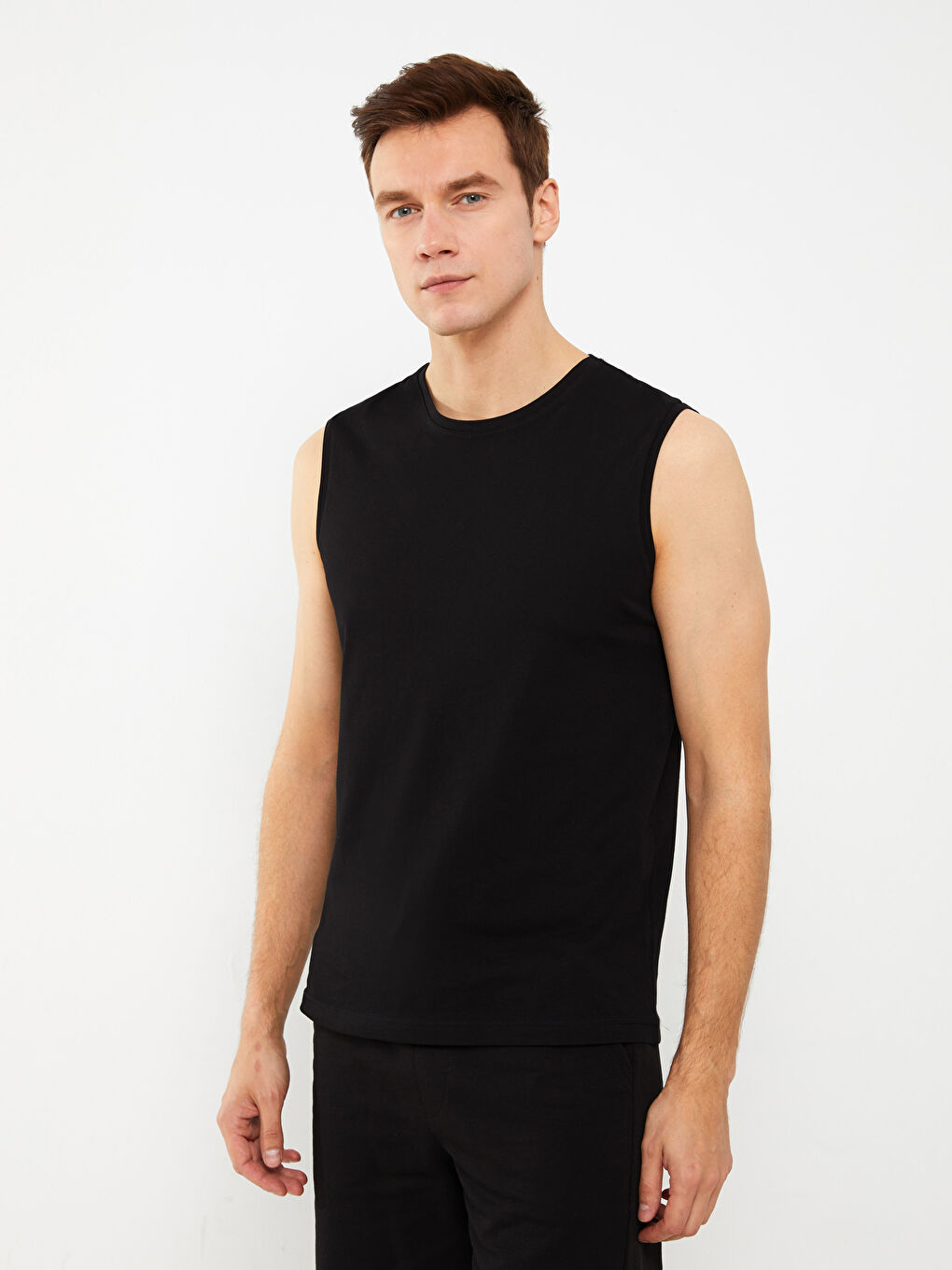 تيشيرت بدون أكمام ياقة دائرية جيرسي للرجال-1