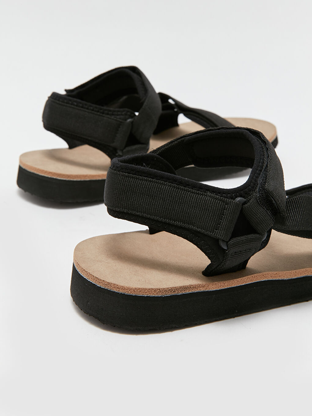 Siyah Cırt Cırtlı Çift Bantlı Erkek Sandalet-4