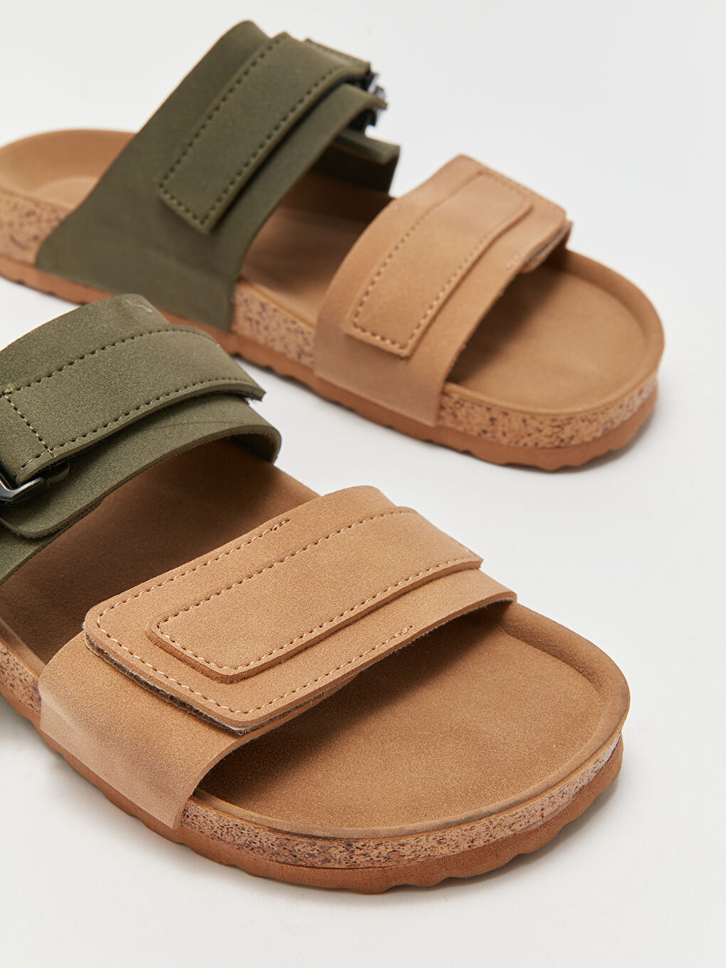 Haki Cırt Cırtlı Çift Bantlı Erkek Sandalet-2