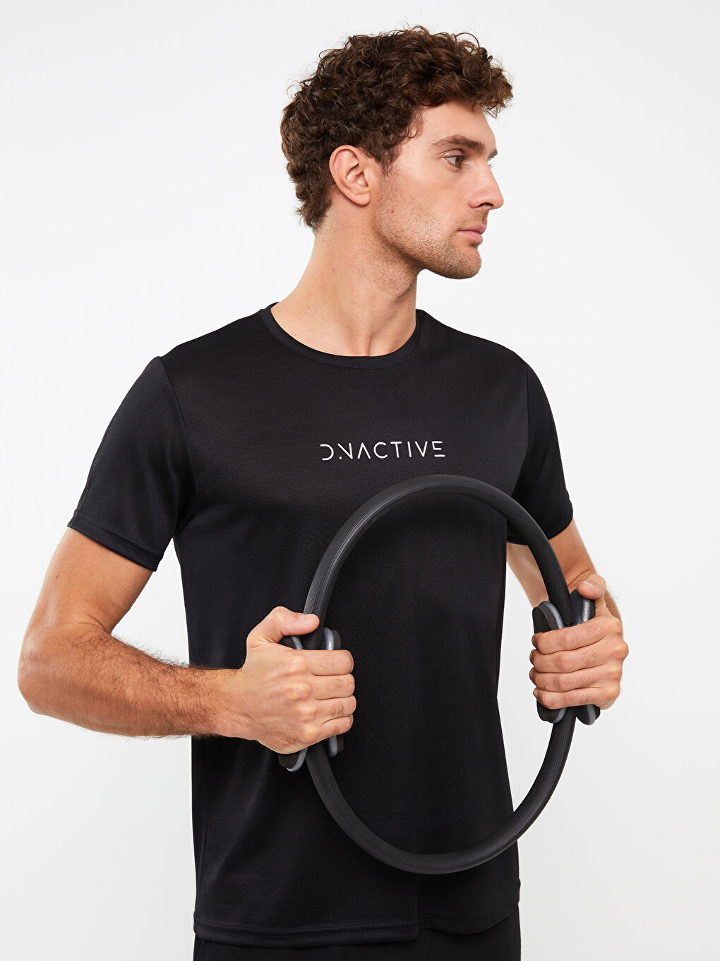 Siyah Bisiklet Yaka Kısa Kollu Baskılı Erkek Spor Tişört